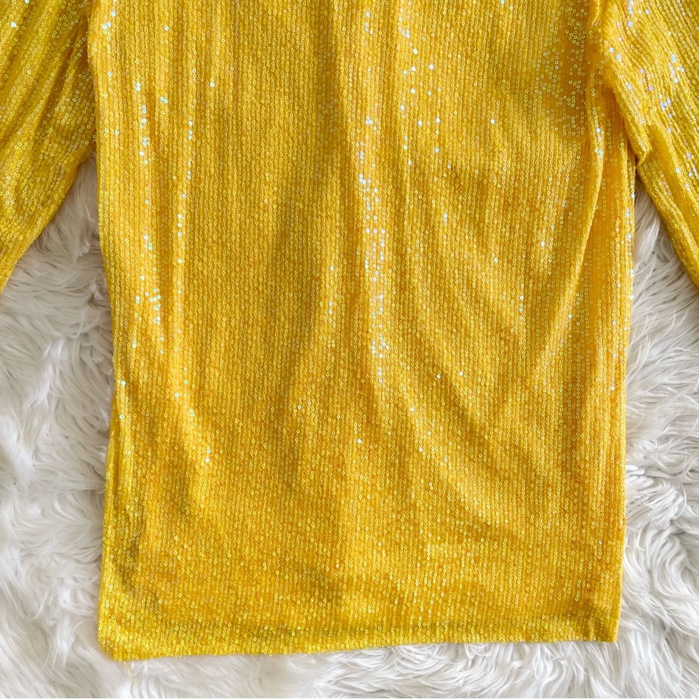 Anthropologie Sequin Tunic Shirt Dress Yellow XS Collared Button NWT - Picture 14 of 16